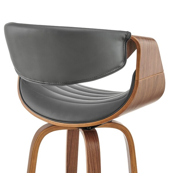 Arya Mid-Century Modern Faux Leather and Wood Swivel Bar Stool