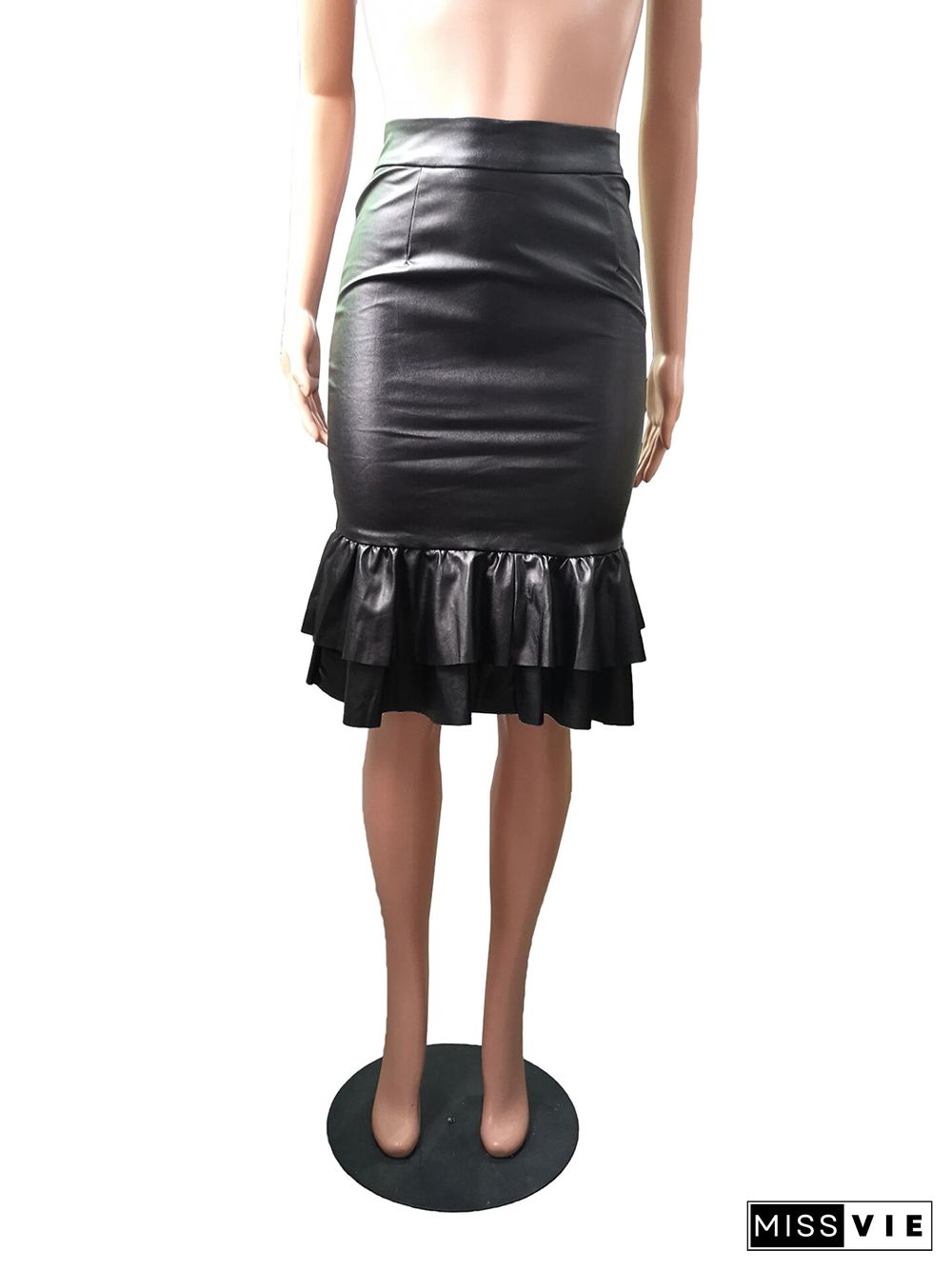 PU Bag Hip Fishtail Skirt Half-length Leather Skirt