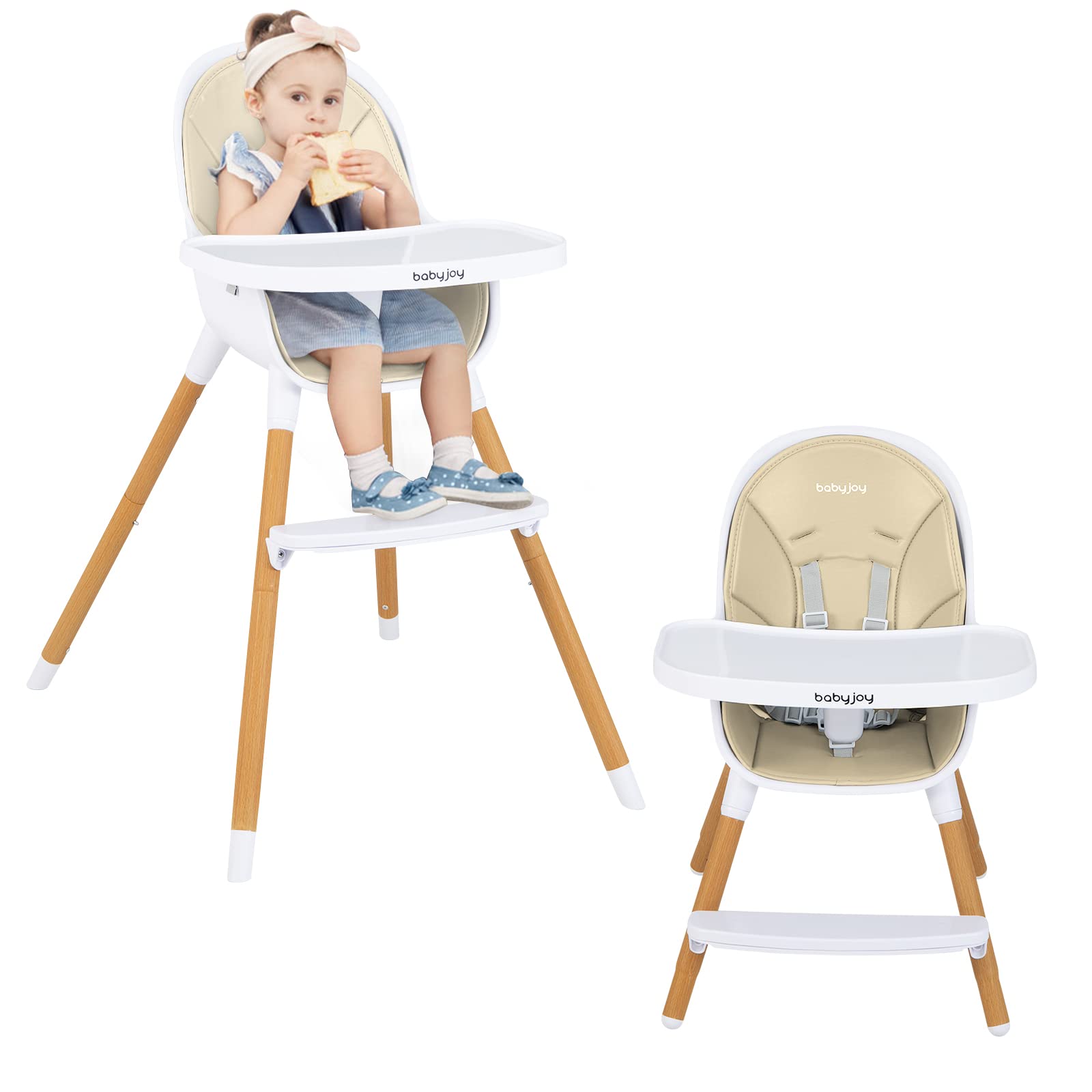 Convertible Baby High Chair, 3 in 1 Highchair, Iron Legs(Wood Grain)