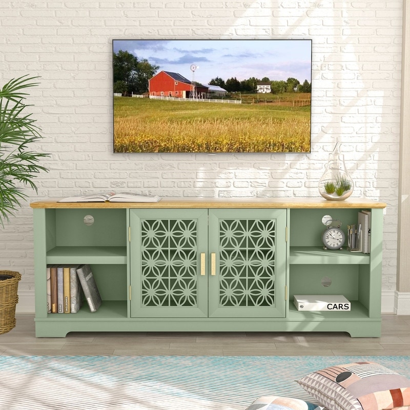 70 in. Rustic Decorative Floral Door TV Stand for up to 80\