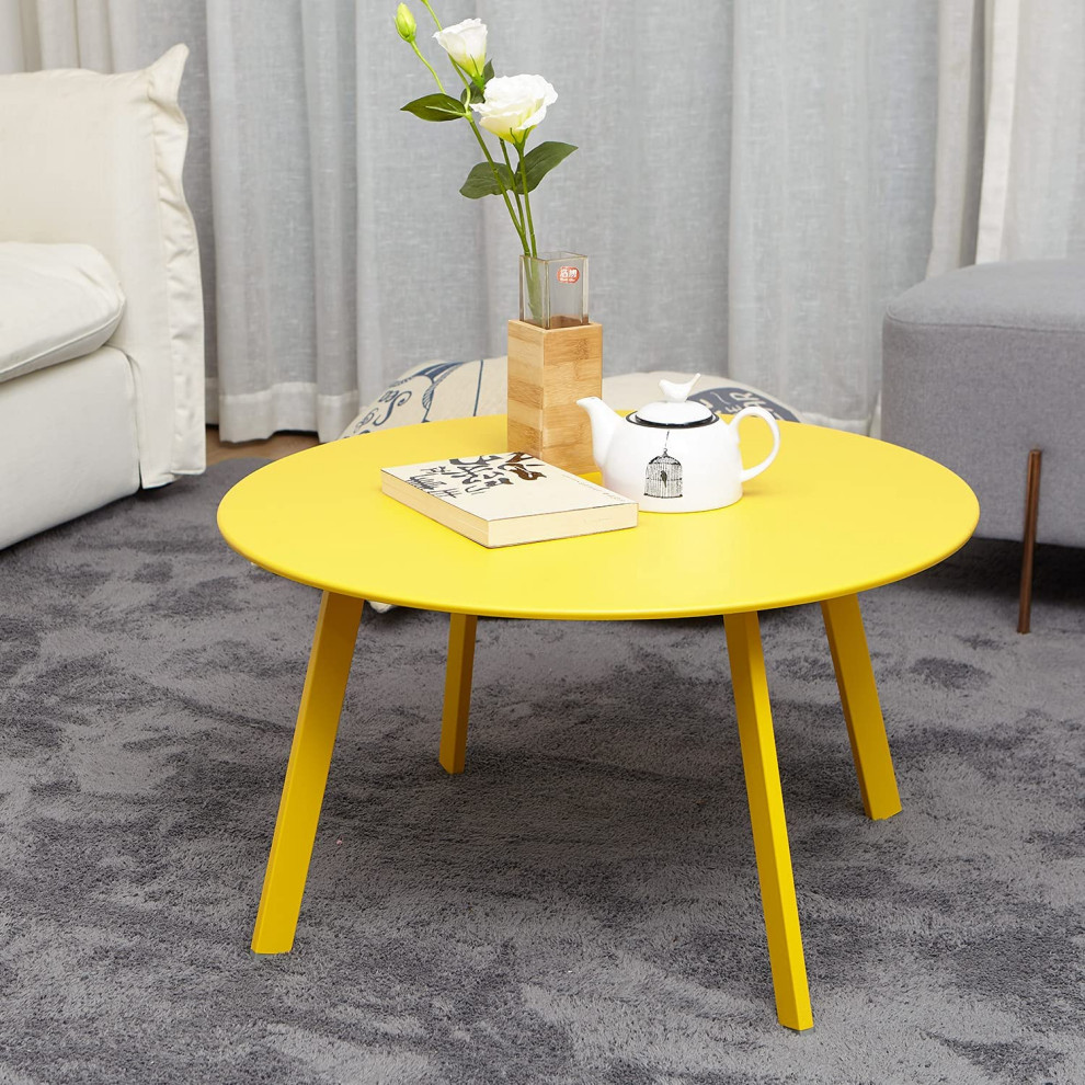 Yellow Round Steel Patio Coffee Table   Industrial   Coffee Tables   by Imtinanz  LLC  Houzz