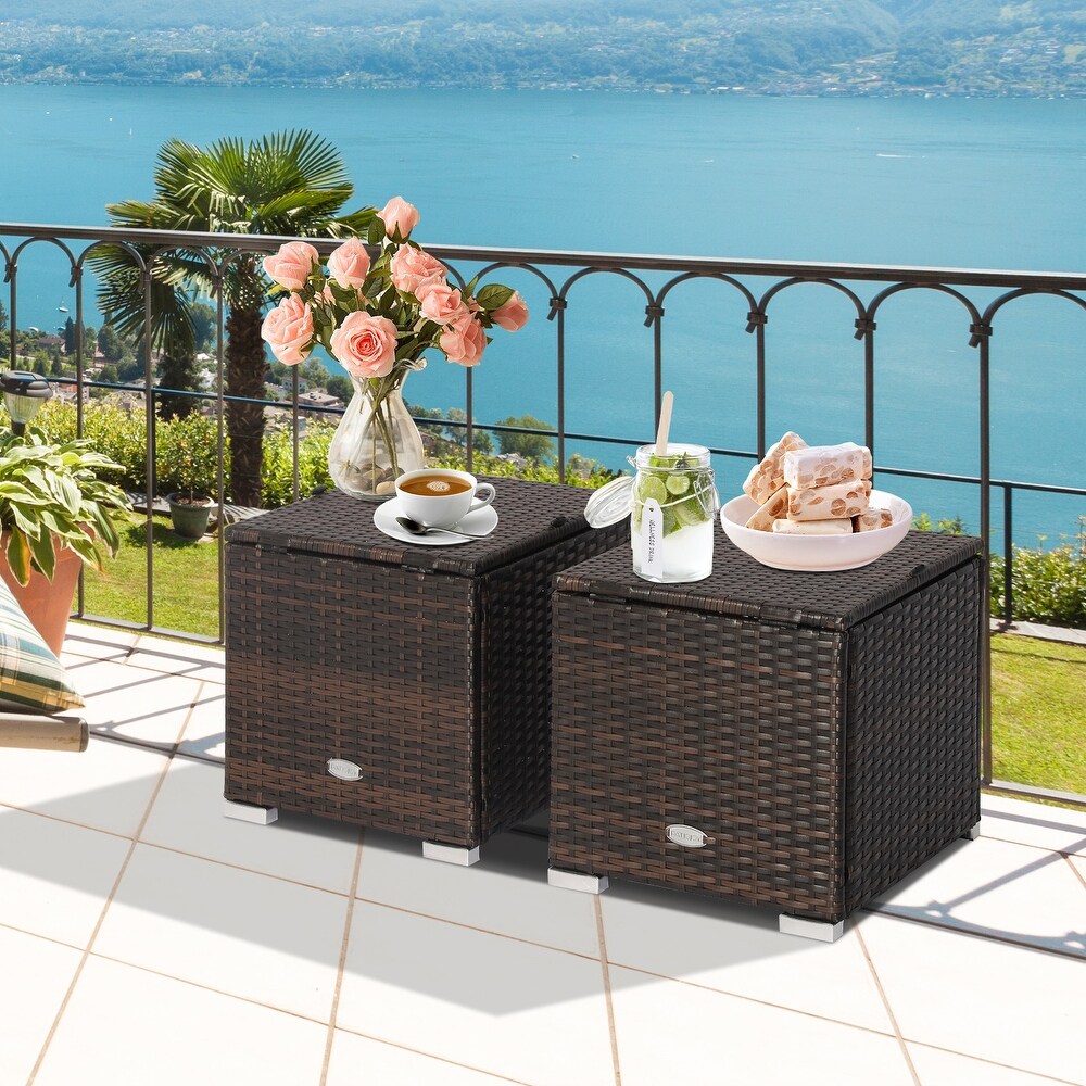 Costway 2PCS Patio Rattan Ottomans Seat Side Table Storage Box   See Details