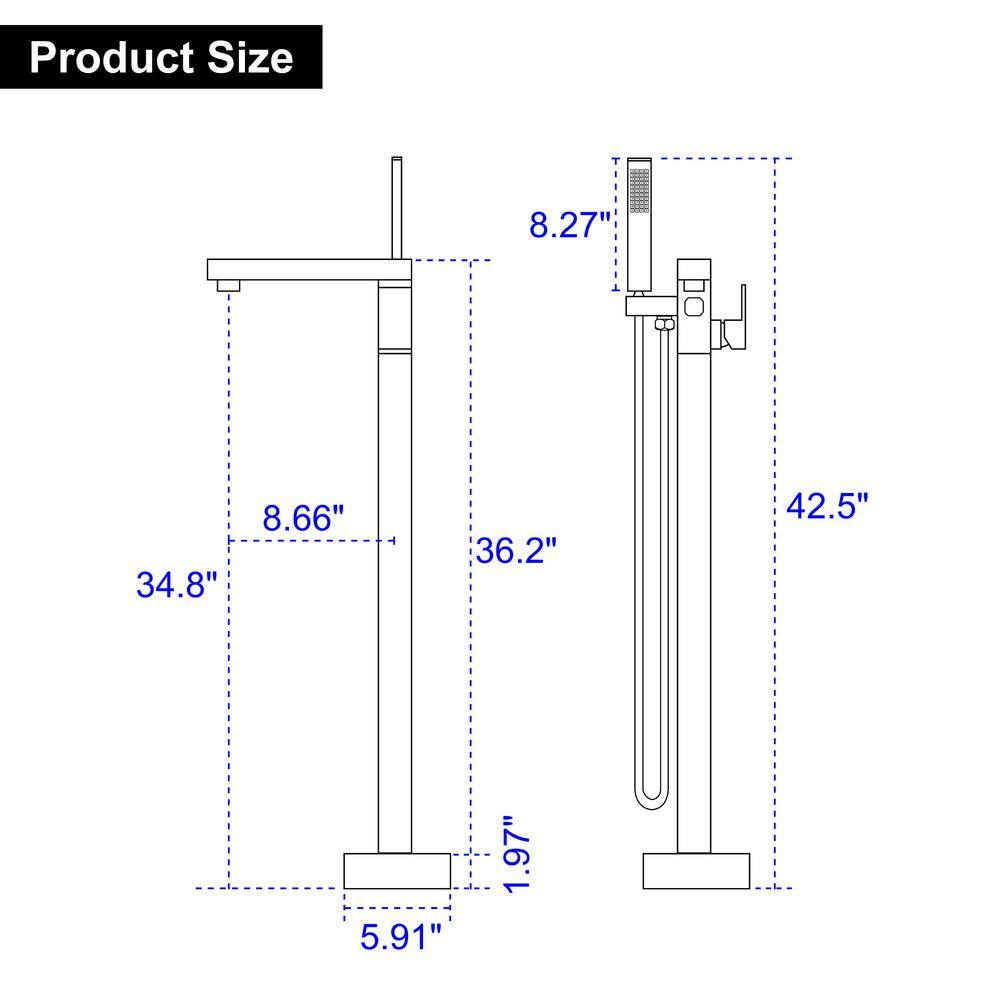 Miscool Tesla Single-Handle Floor Mount Roman Tub Faucet with Hand Shower in Matte Black FASMDH10C807MBL