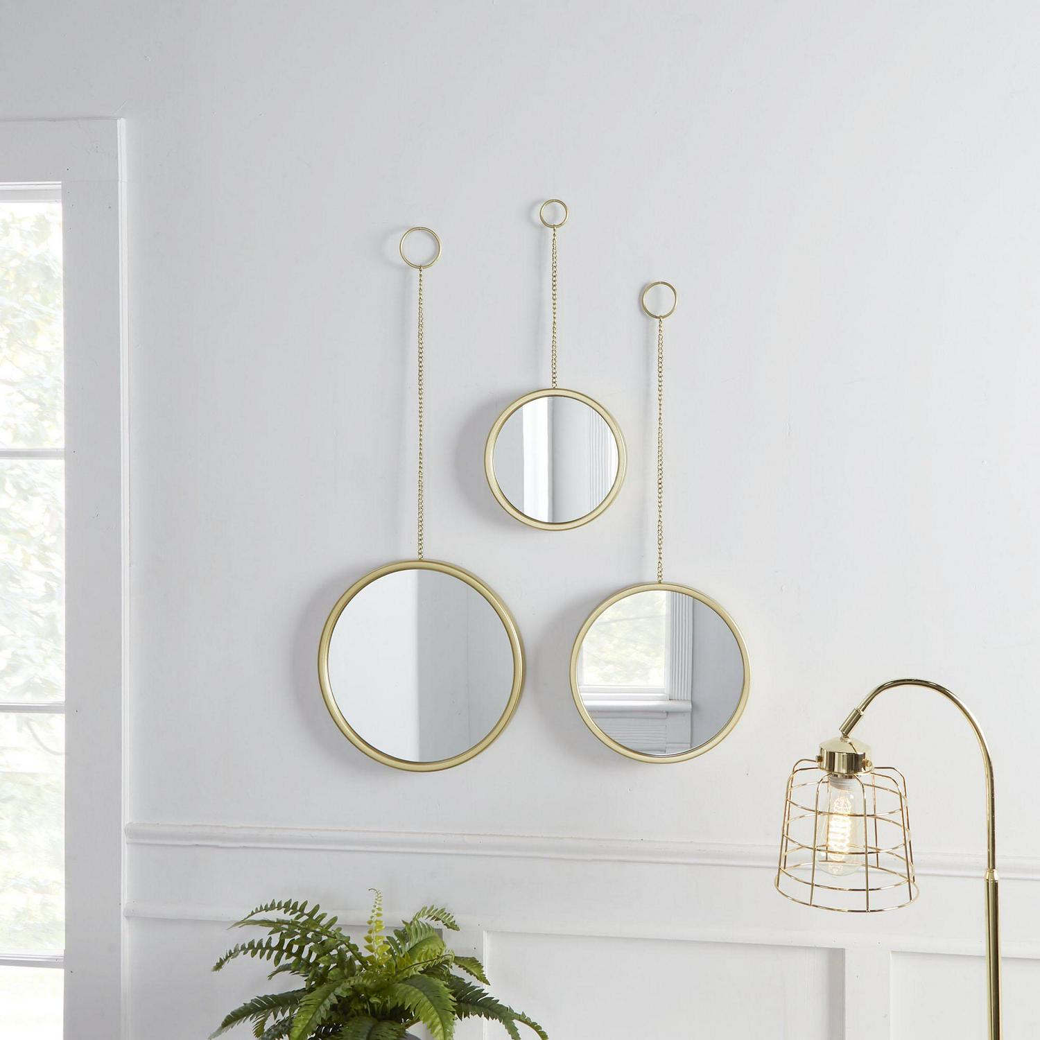 Patton Wall DA(C)cor 3 Piece Round Gold Wall Mount Accent Mirror Set  Crowdfused