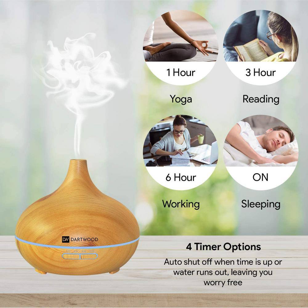 DARTWOOD Premium Ultrasonic Aroma Diffuser  Humidifier - Essential Oil  Mist Vaporizer with 7-Lighting Modes  4-Timers (300ml) AromaDiffuserUS