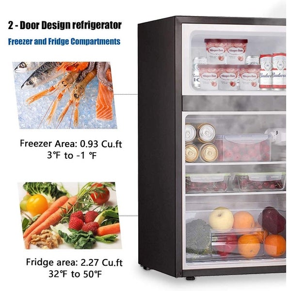 3.2 Cu.Ft Freestanding Compact Refrigerator with Freezer，2 Doors