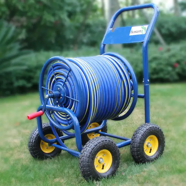 Heavy Duty Outdoor Garden Cart Four  Wheel Metal Garden Hose Reel Cart