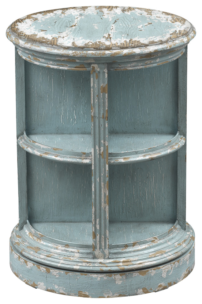 Coast To Coast Imports Burton Aged Blue  ampTan Swivel Accent Table   Farmhouse   Side Tables And End Tables   by HedgeApple  Houzz