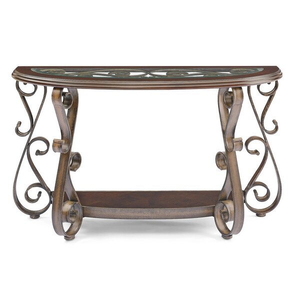 Console Table with Glass Table Top and Powder Coat Finish Metal Legs，Dark Brown （25.5