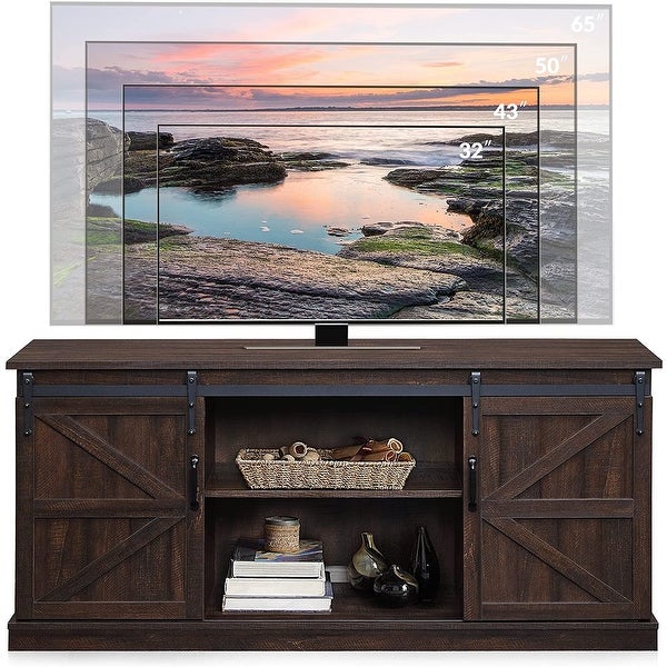 TV Stand for TVs up to 65 Inch， Modern Entertainment Center Home Media Console Table with Sliding Barn Door and Open Shelves