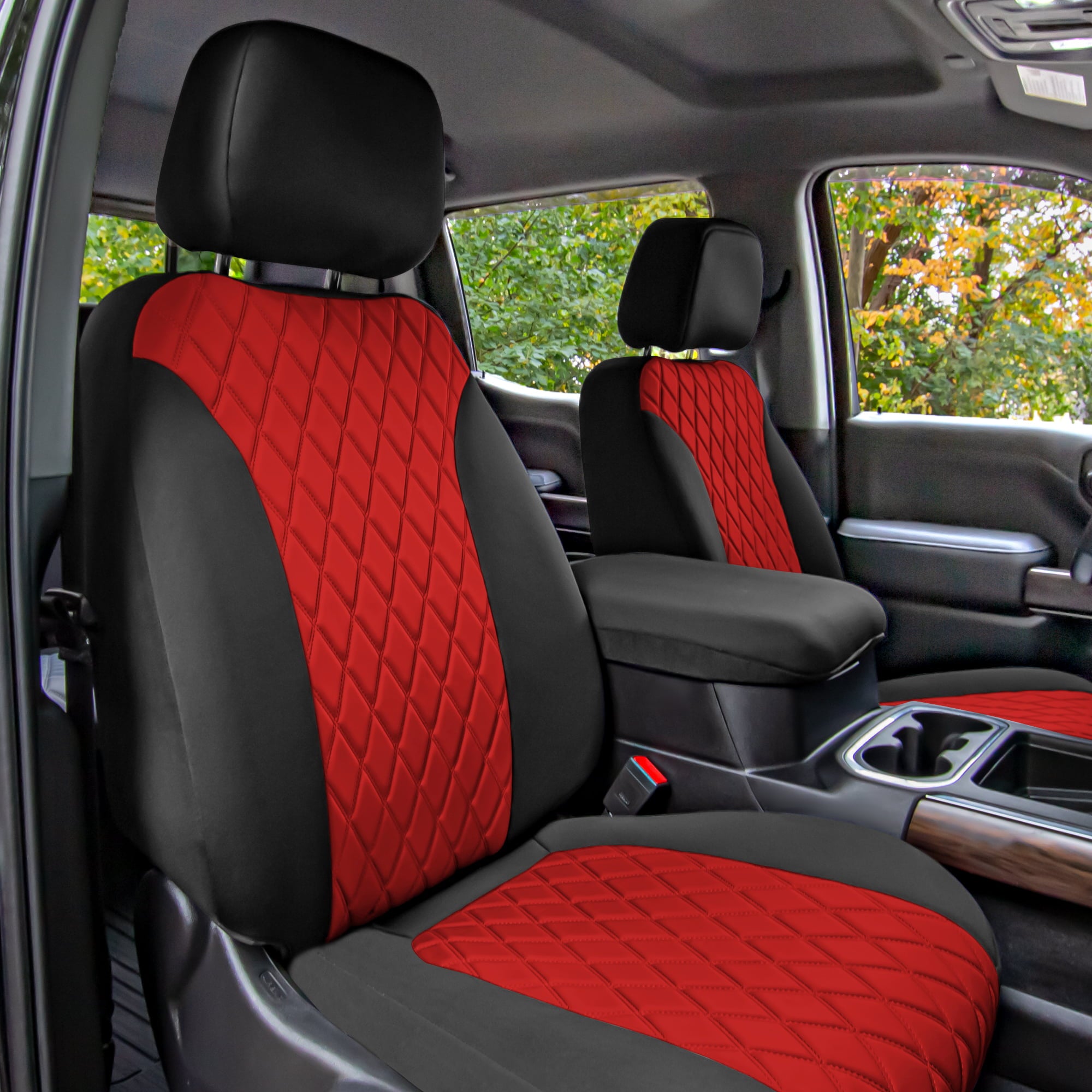 FH Group AFCM5008REDFULL Red Neoprene Custom Car Seat Cover For 2018-2023 Chevrolet Silverado with Air Freshener