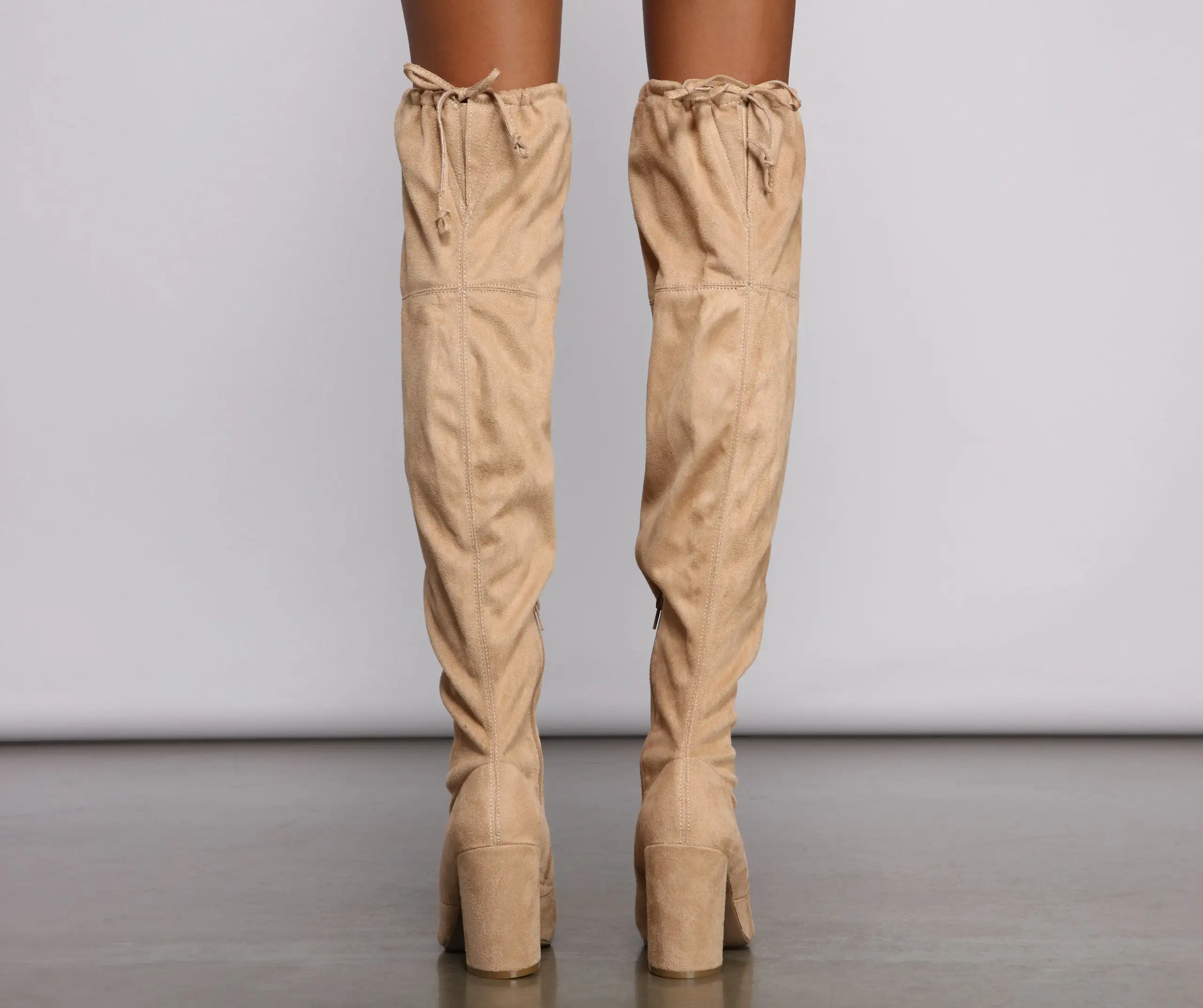 Faux Suede Over The Knee Block Heel Boots