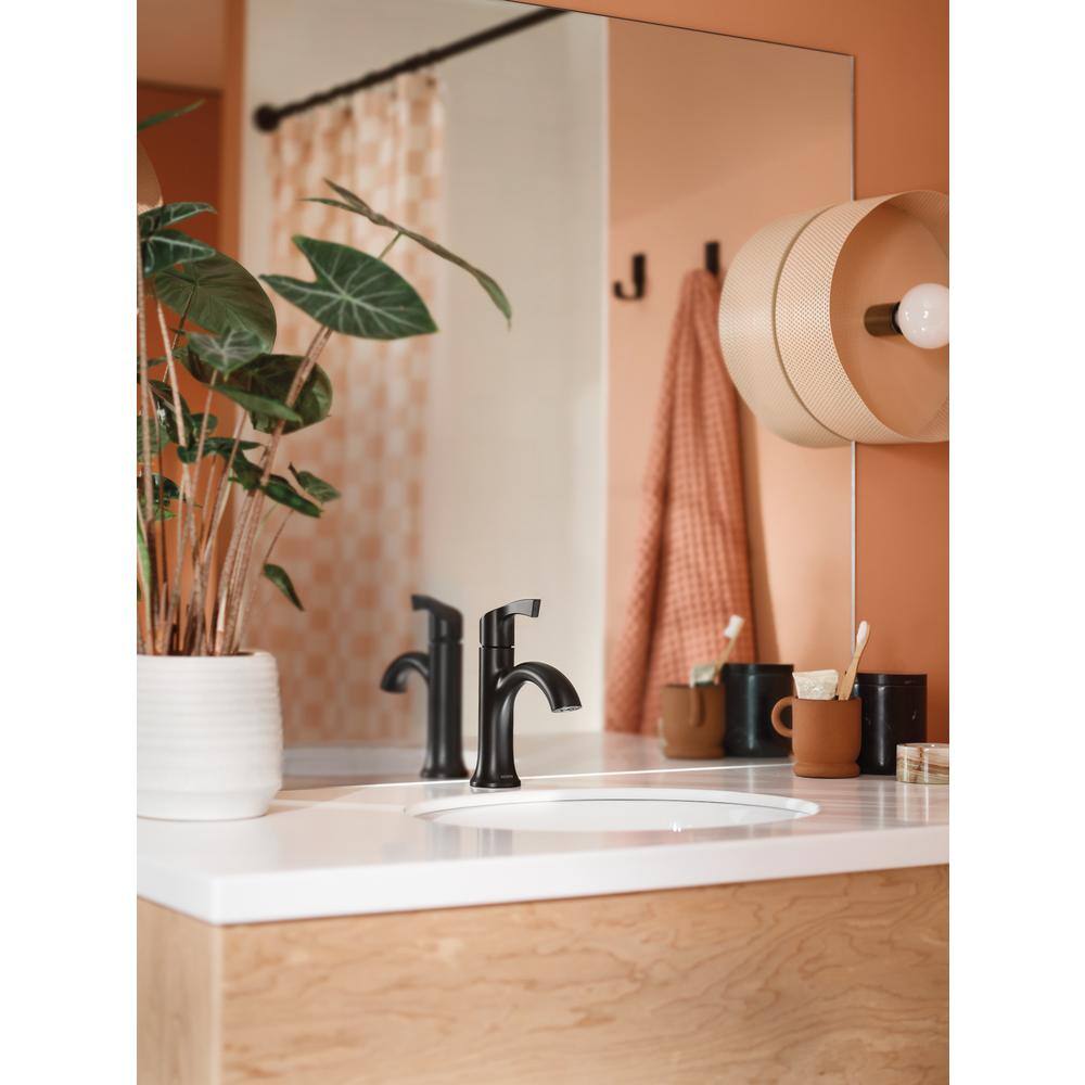 MOEN Korek Single Hole Single-Handle Bathroom Faucet with Drain Kit Included in Matte Black 84466BL