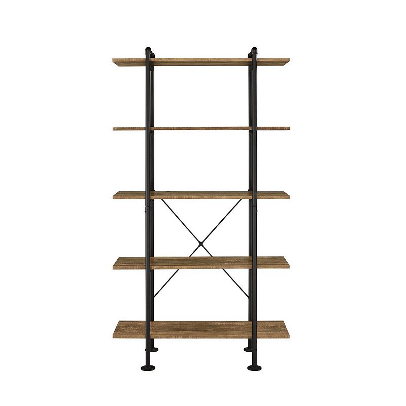 Bookcase with Metal Pipe Design and 5 Tier Shelves， Brown