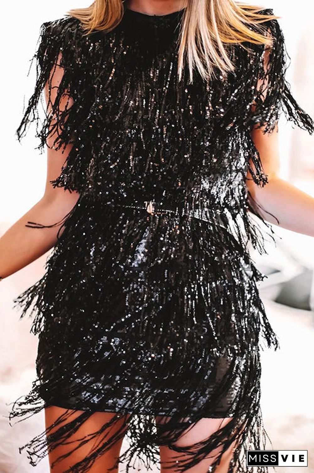 Layer Sequin Tassels Bodycon Dress