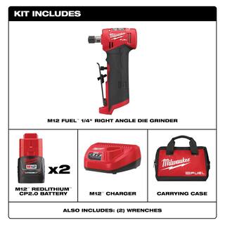 MW M12 FUEL 12-Volt Lithium-Ion 14 in. Cordless Right Angle Die Grinder Kit with M12 Oscillating Multi-Tool 2485-22-2426-20