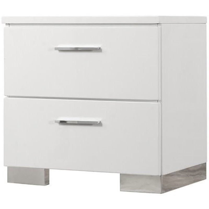 Bowery Hill 2 Drawer Nightstand in Glossy White and Chrome