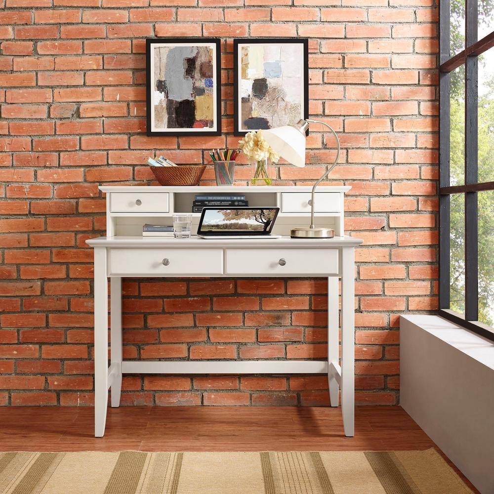 CROSLEY FURNITURE 54 in. Rectangular White 4 Drawer Computer Desk with Hutch KF65004WH