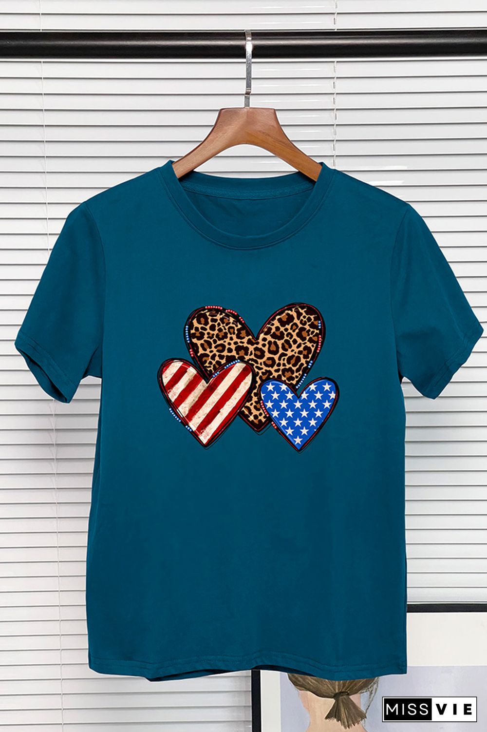 Indenpendence Day Leopard and US Flag Heart Graphic Tee