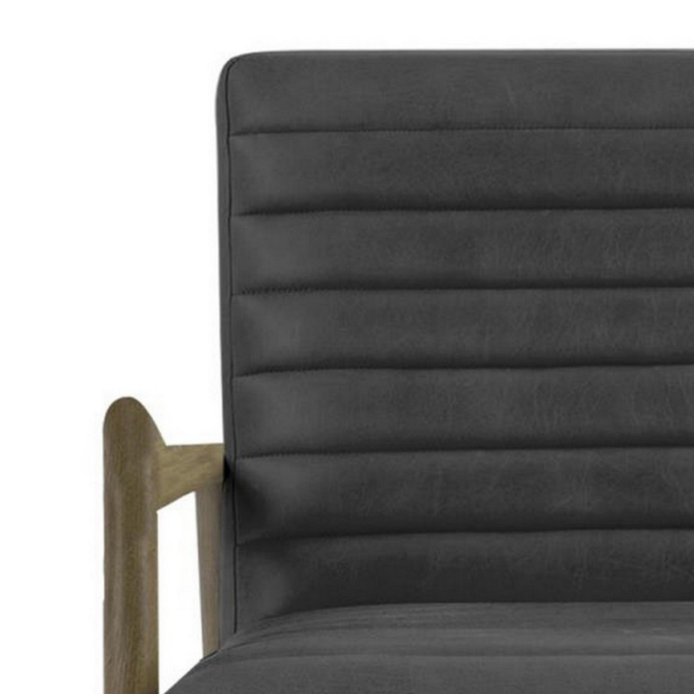 30 quotPadded Accent Chair With Raised Arms  Channeled Black Vegan Leather   Midcentury   Armchairs And Accent Chairs   by VirVentures  Houzz