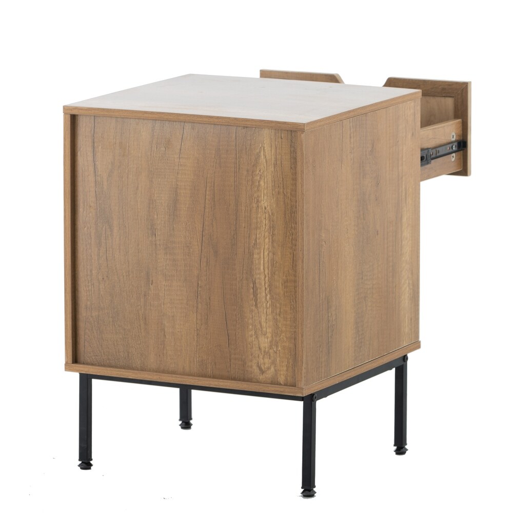 Nightstand Storage End Table with Rattan Door