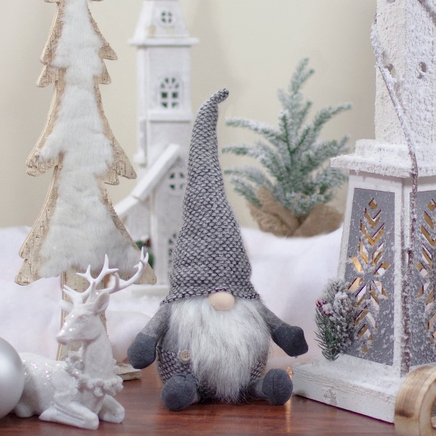 Gray And White Sitting Tabletop Gnome Christmas Decoration