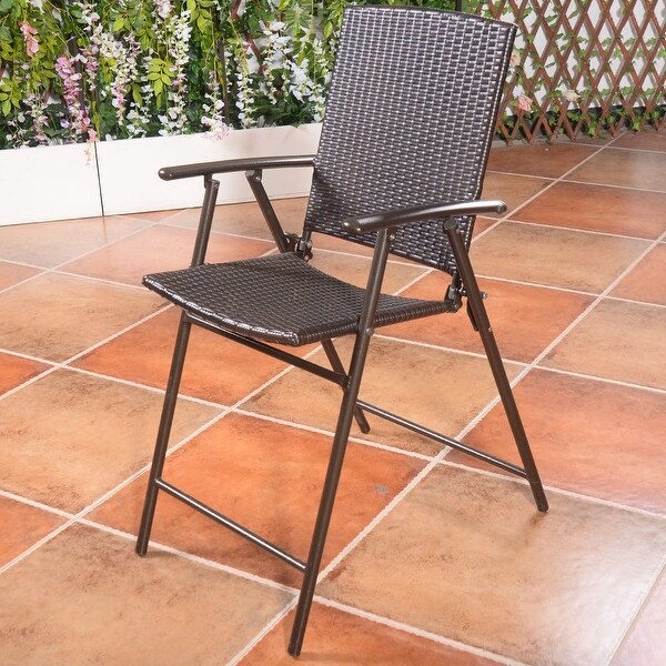 Costway 4 PCS Folding Rattan Wicker Bar Stool Chair Indoor andOutdoor