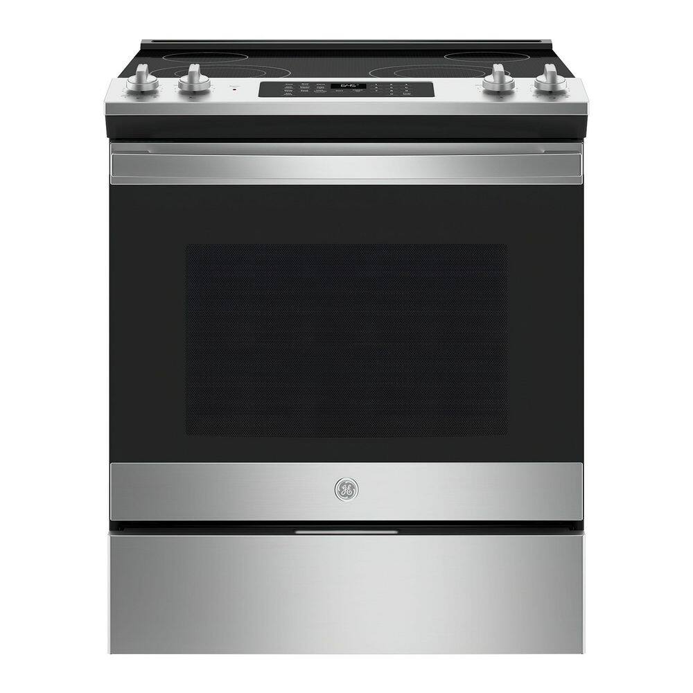 GE 30 in. 5.3 cu. ft. Slide-In Electric Range in Stainless Steel with Self Clean JS645SLSS