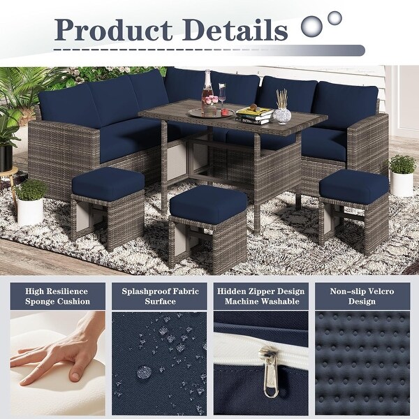 AECOJOY 7 Pieces Patio Furniture Set Outdoor Sectional Sofa Rattan Conversation Set