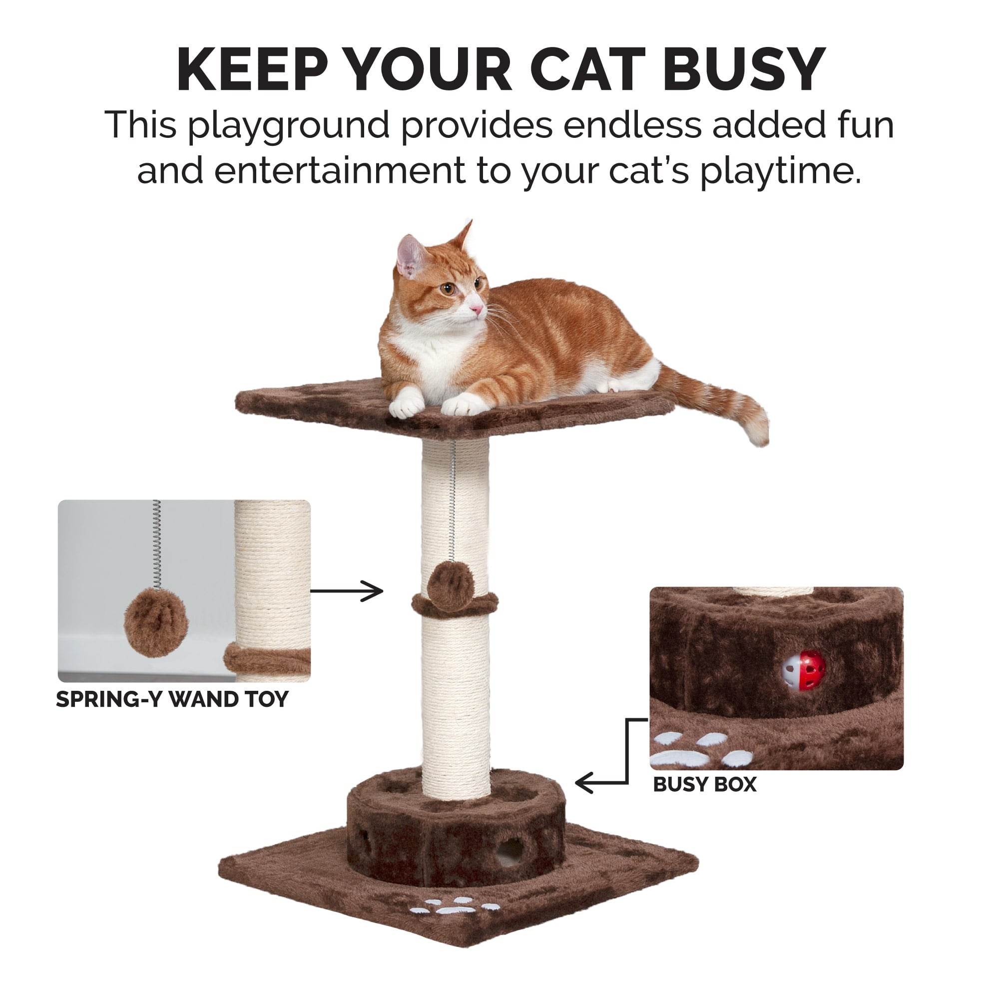 FurHaven Pet Products Tiger Tough Cat Playground Scratching Post Furniture， Brown