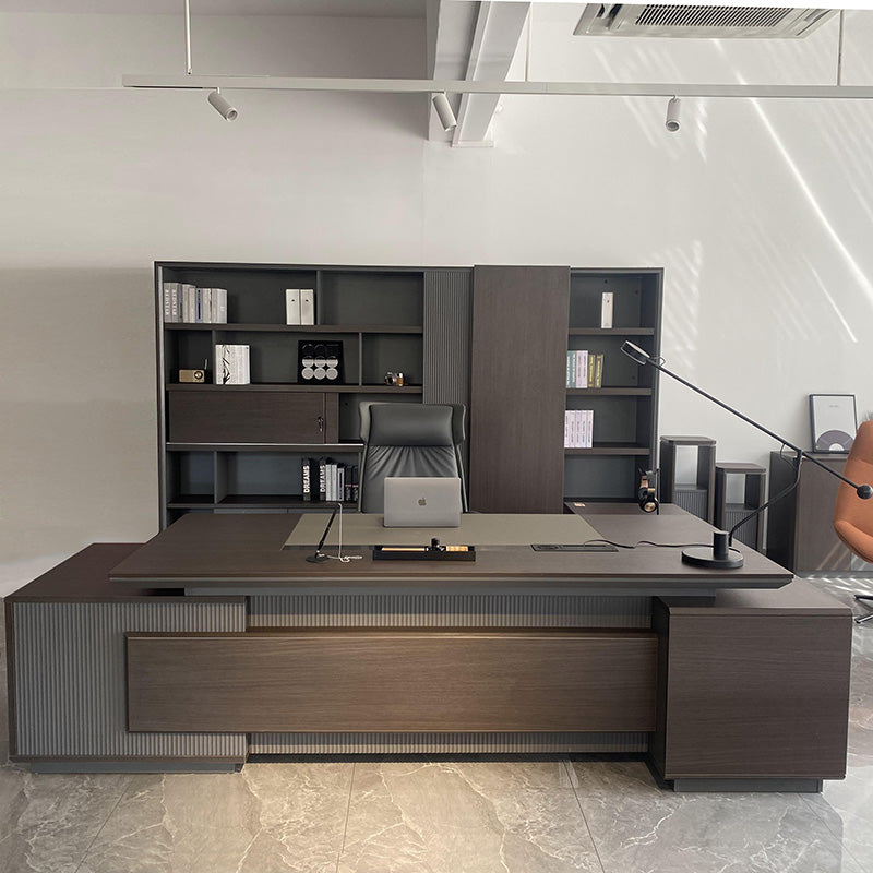 MADDOK Executive Desk with Left Return 280cm - Chocolate & Charcoal Grey