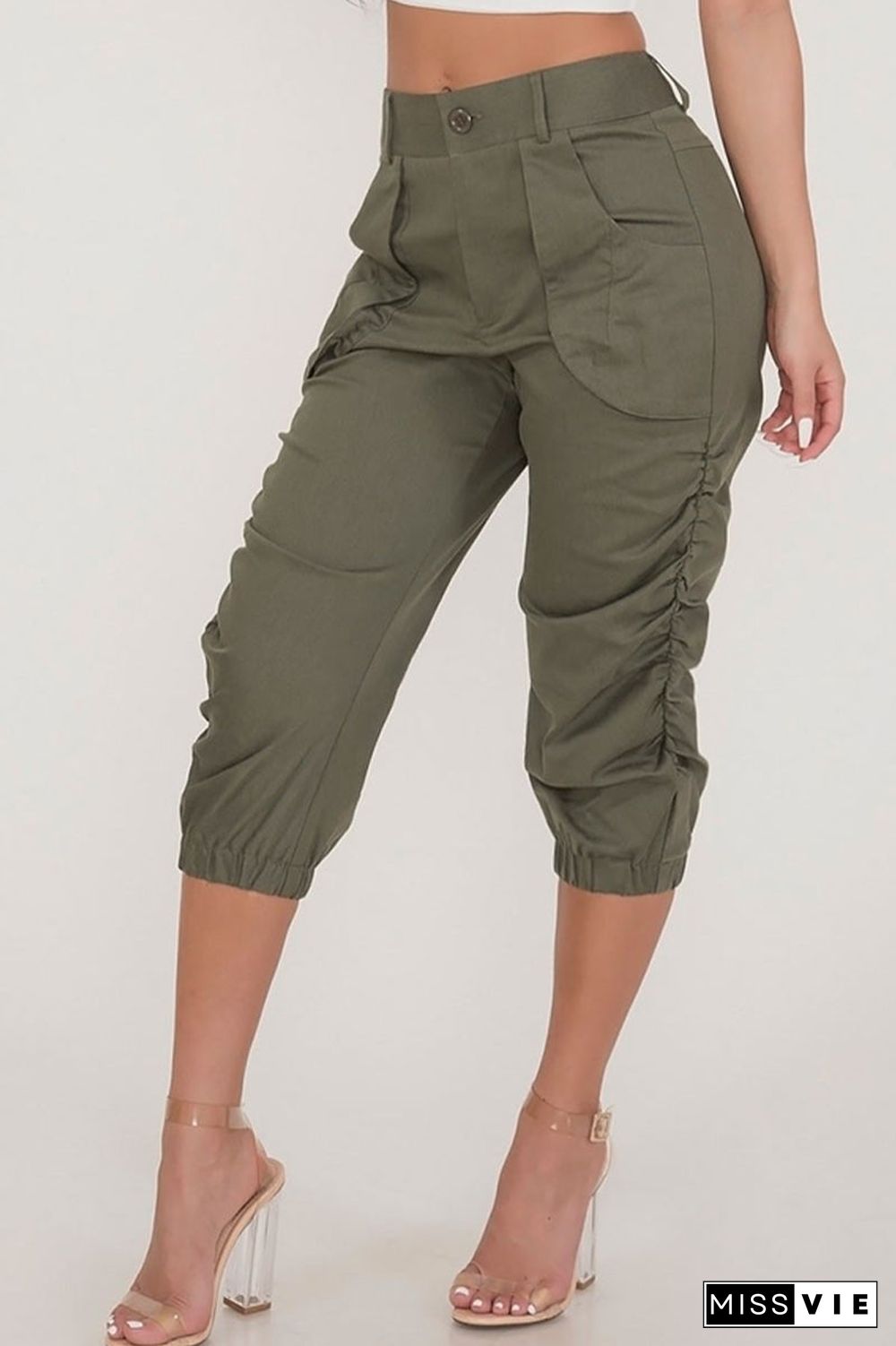 Solid Color Pocket High Waist Pants