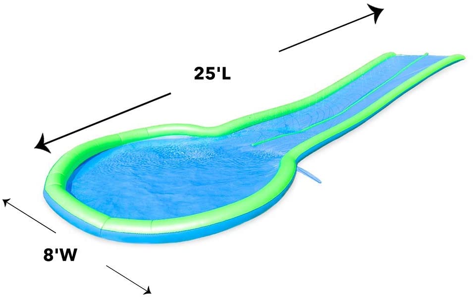 Lavinya Unique Extra Long 25-Foot Double Lane Water Slide with Sprinkler, Splash Pool, and 2 Inflatable Speed Boards, Max. Weight 110 Pounds per Rider