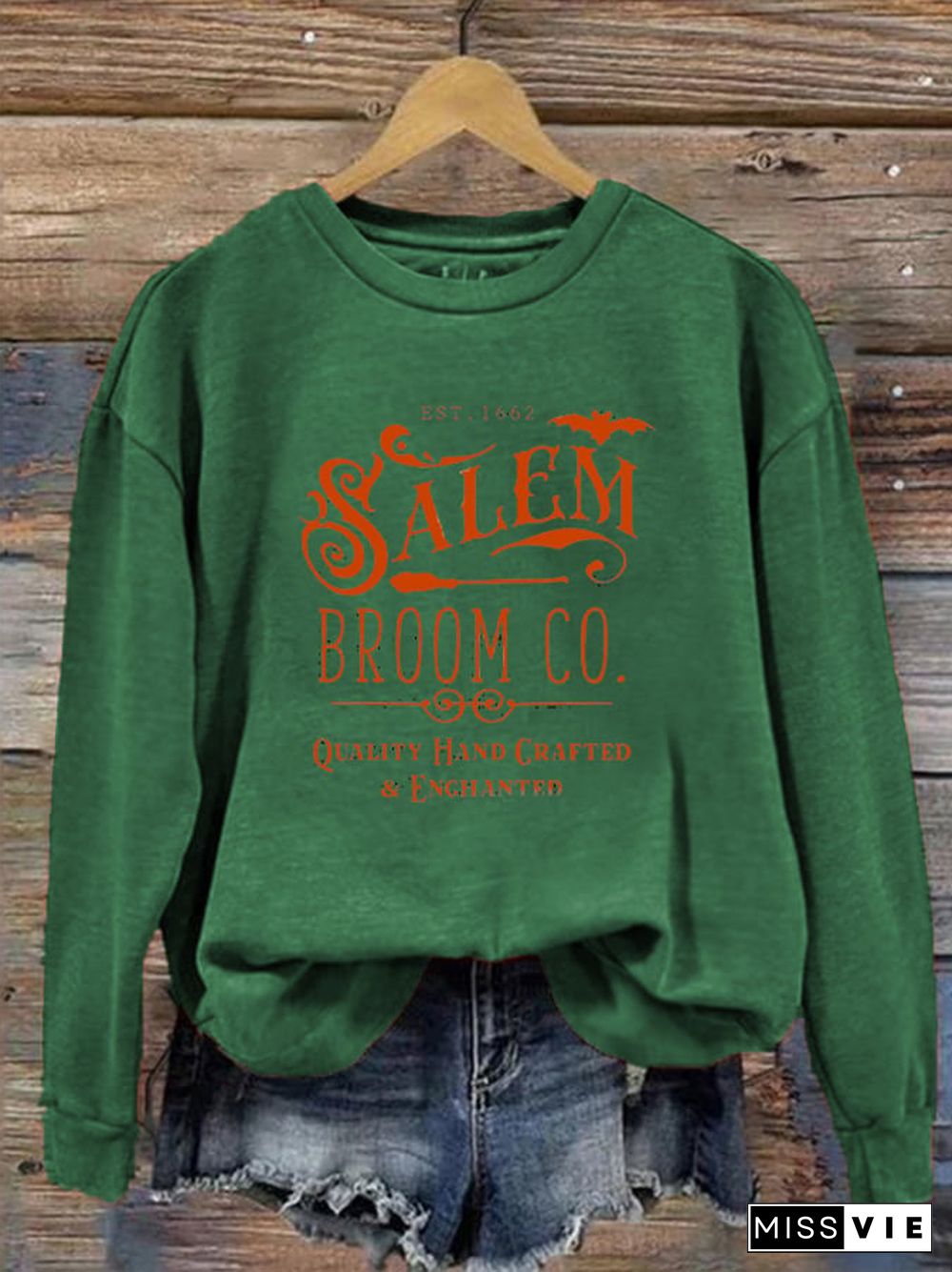 Women's Halloween Salem Broom Co Prnted Sweatshirt