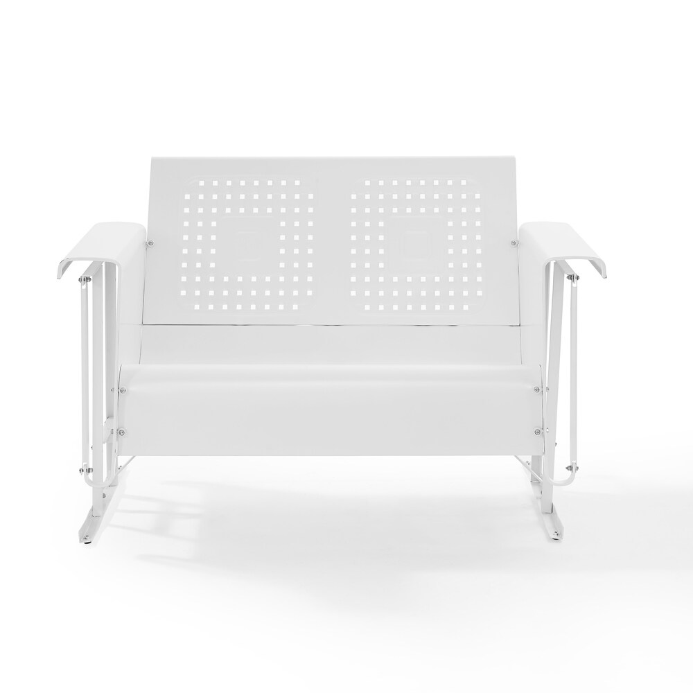 Bates Retro White Steel Outdoor Loveseat Glider   9' x 12'