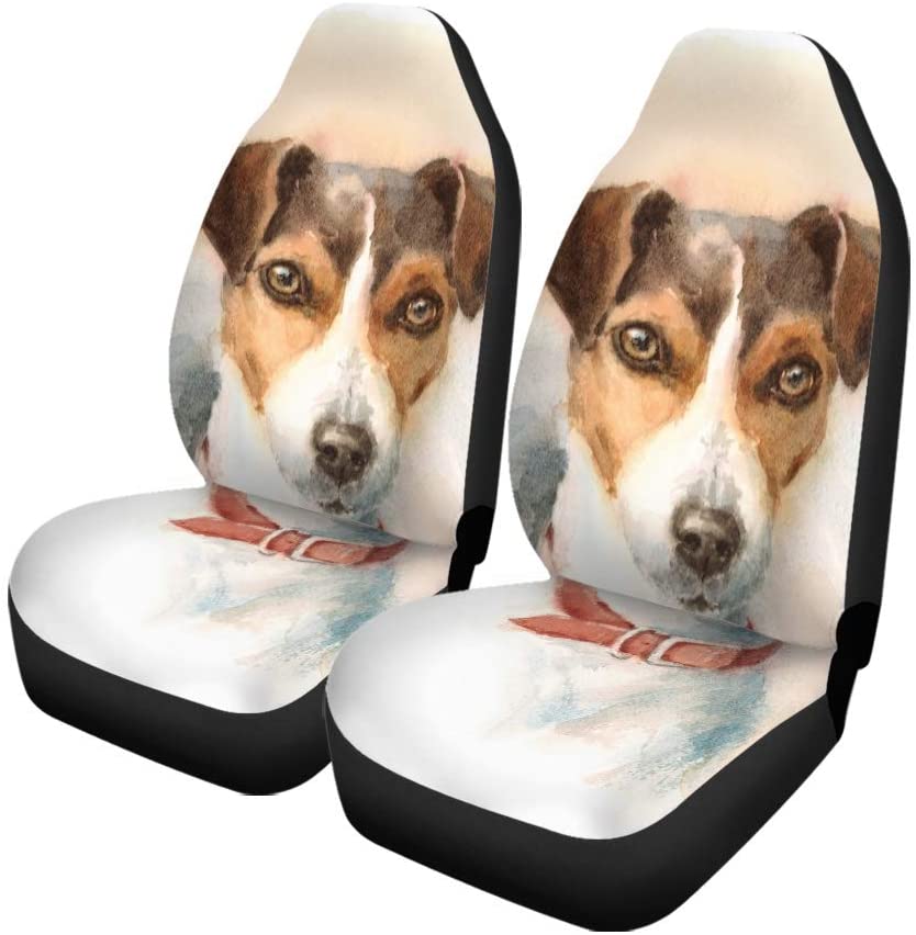 KXMDXA Set of 2 Car Seat Covers Artistic Watercolor Dog Jack Russell Terrier Portrait Pets Universal Auto Front Seats Protector Fits for Car，SUV Sedan，Truck