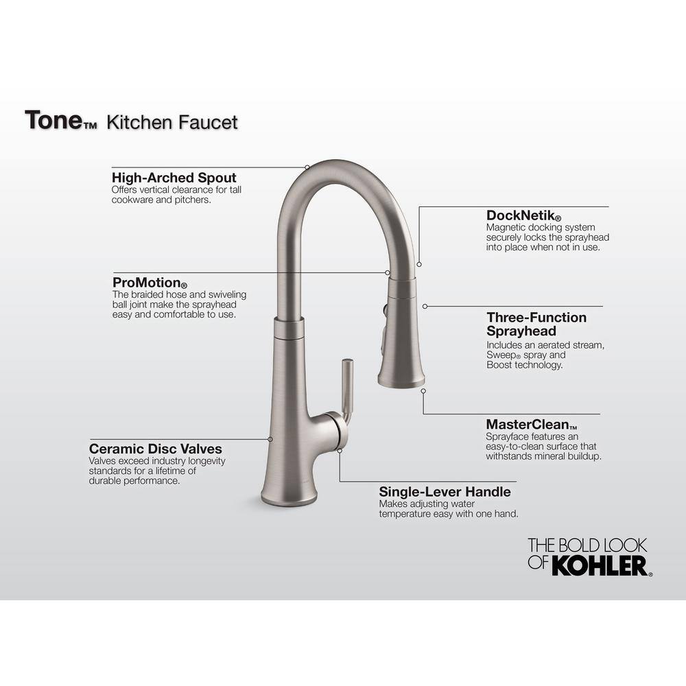 KOHLER Tone Single Handle Pull Down Sprayer Kitchen Faucet in Matte Black 23764-BL