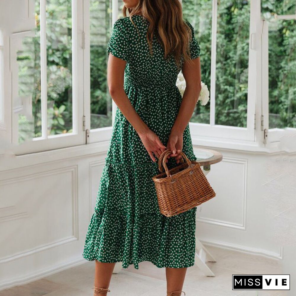 Sweet Dresses Casual Square Collar Floral Maxi Long Dress Print Puff Sleeve Summer Beach Dresses Length Sleeve Style Fabric Type