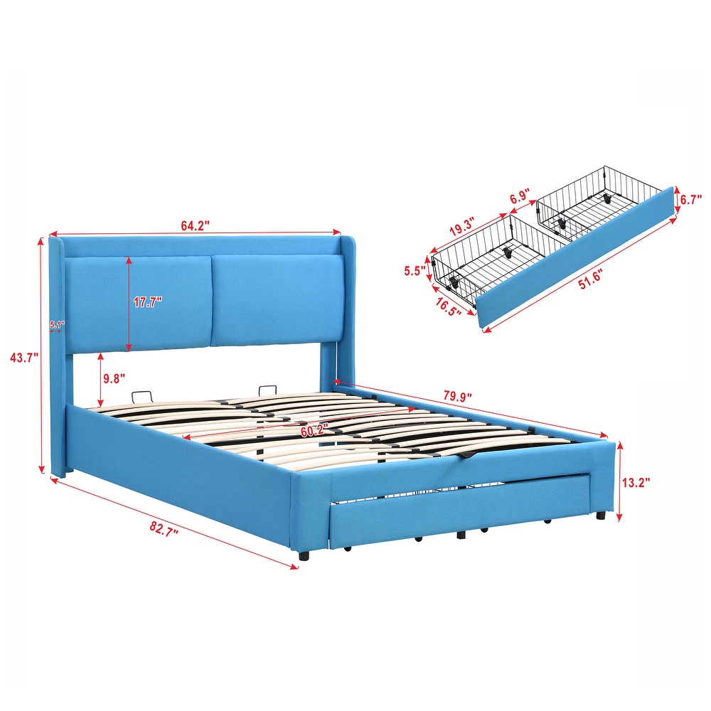 Queen Size Lift Storage Bed Platform Bed with 2 Drawers  Queen Size Bed Frame with Hydraulic Storage System