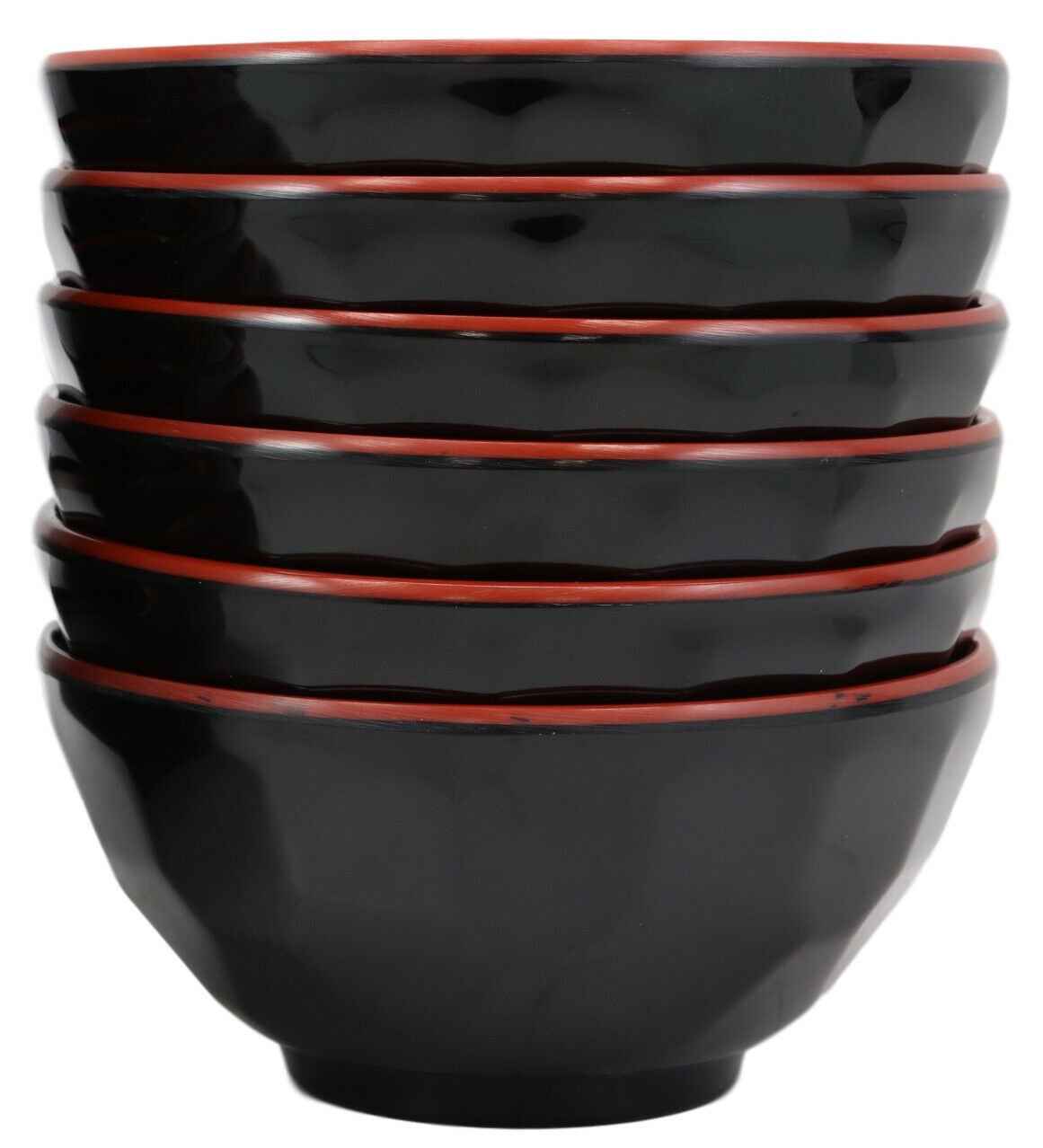 1 Contemporary Ridged Red Black Melamine Small 8oz Rice Miso Soup Bowl Set Of 6 EBR02