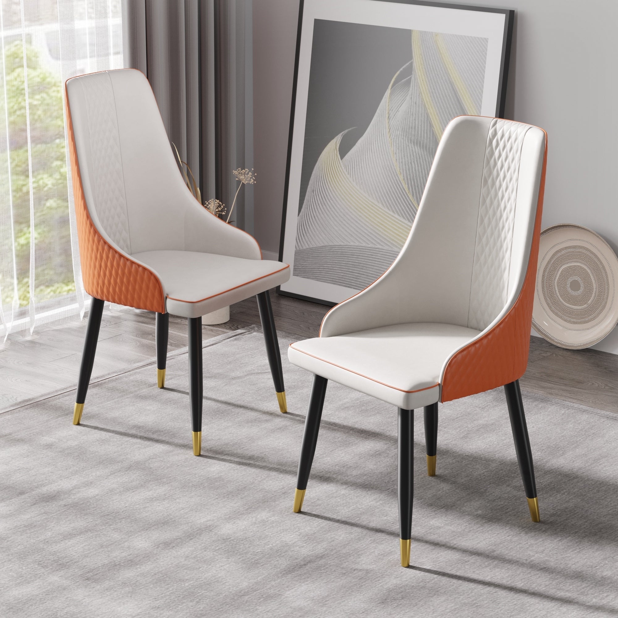 2pcs Dining Chair PU Leather Metal Leg