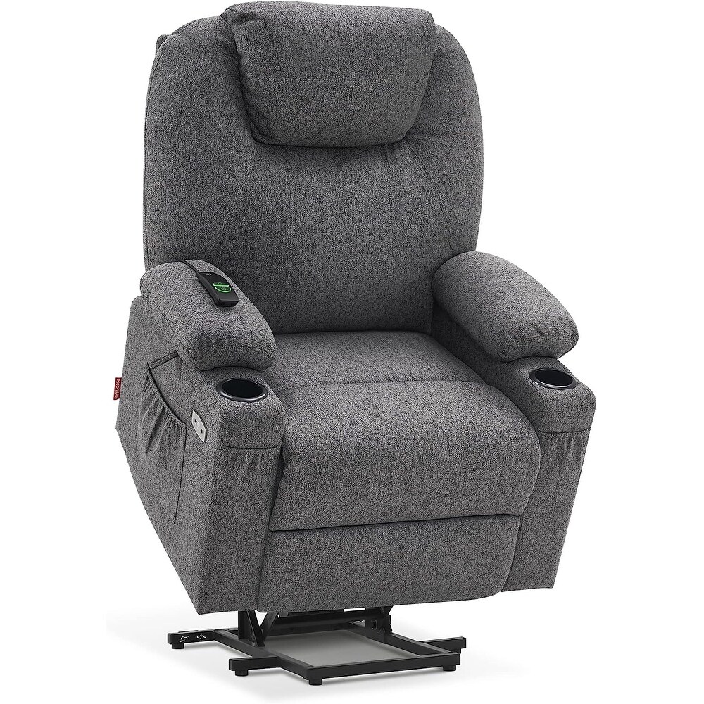 Large Power Lift Recliner Chair Sofa with Massage  Heat for Big and Tall People  Cup Holders Extended Footrest  Fabric 7516