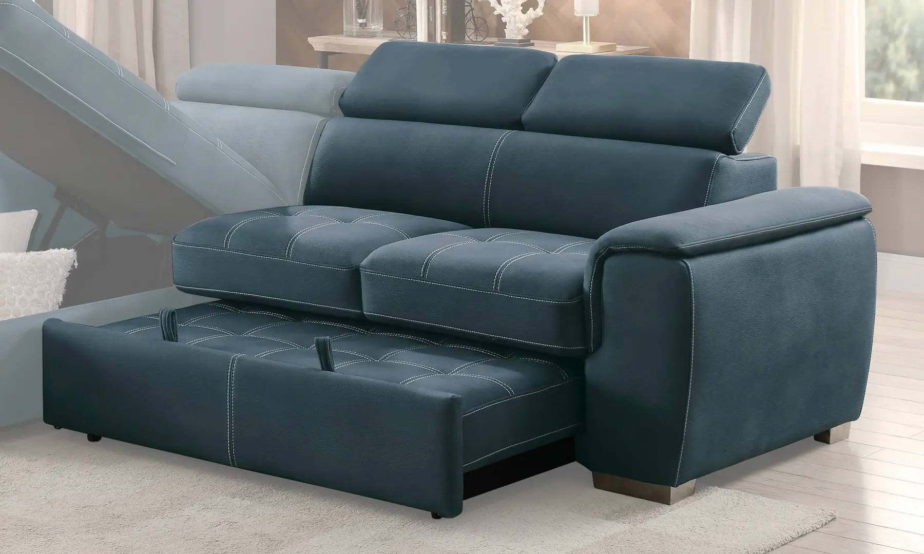 Ferriday Blue Sectional with Pullout Sofa Bed and Storage