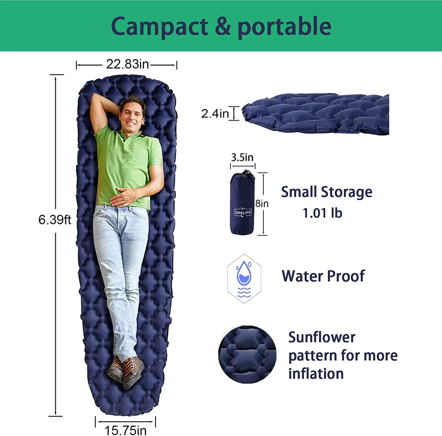 40d Nylon Outdoor Sleeping Pad Air Mattress Waterproof And Insulated Self Inflating Camping Mat For Camping And Hiking