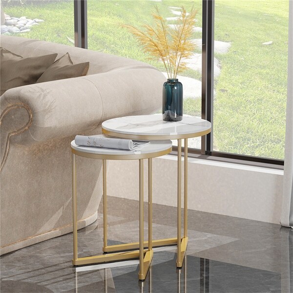 Sofa Side Gold Metal Frame Nesting Tables (Set of 2)