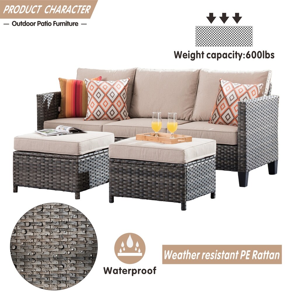 OVIOS 3 piece Outdoor High back Wicker Sectional Ottoman Set