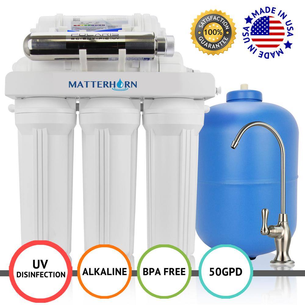 Matterhorn 7-Stage Under-Sink Superior Reverse Osmosis pH+ Alkaline Mineral and UV Water Filtration System with 50 GPD Membrane MRO-7050