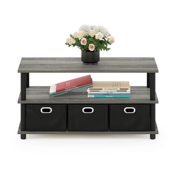 Furinno Frans Turn-N-Tube Coffee Table with Bin Drawers， French Oak Grey/Black/Black