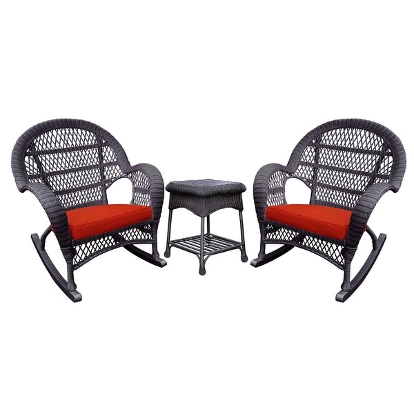 Havenside Home Surfside Espresso Rocker Wicker Chair And End Table Set with Cushions