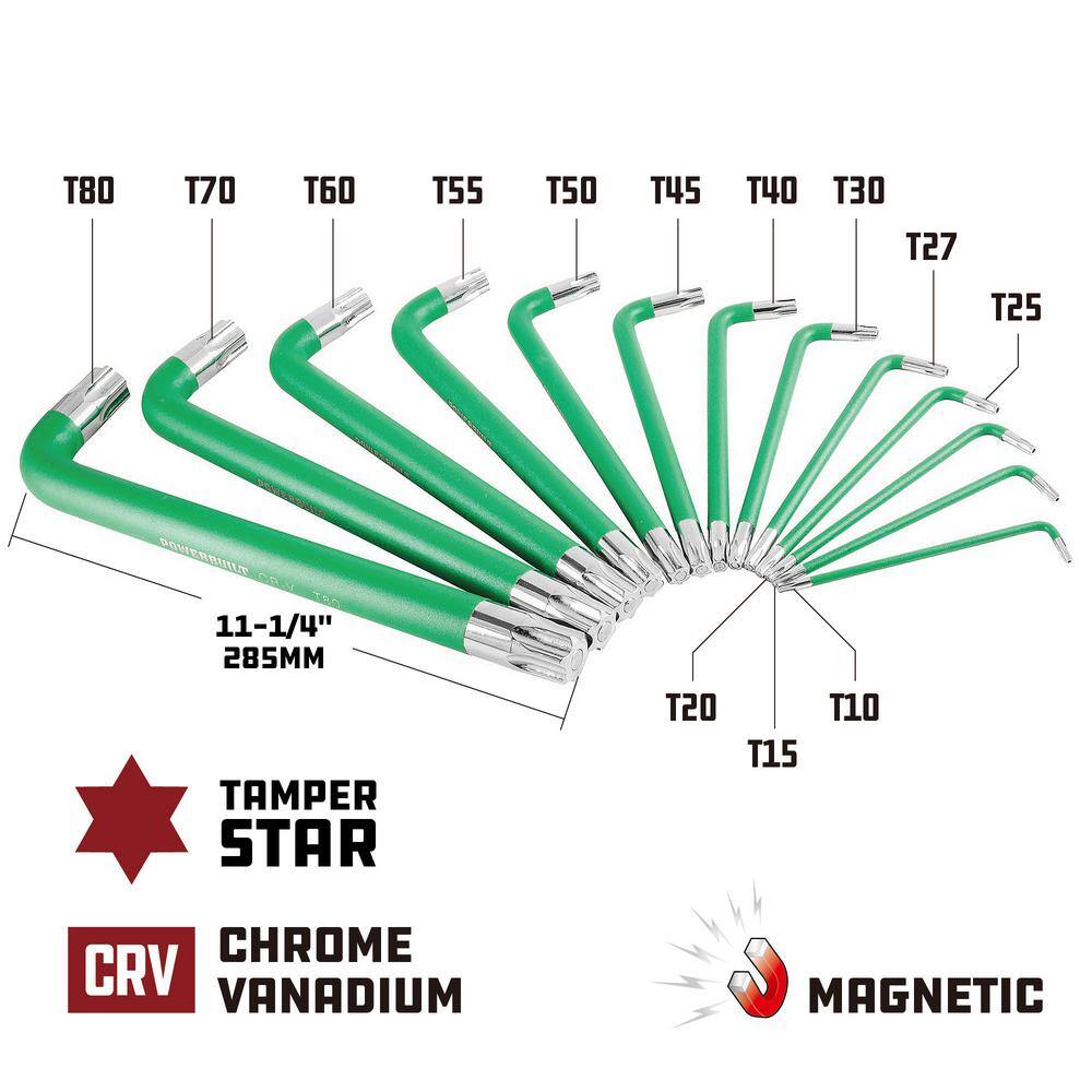 Powerbuilt 13-Piece Long Arm Tamper-Proof Magnetic Torx Key Wrench Set 941643
